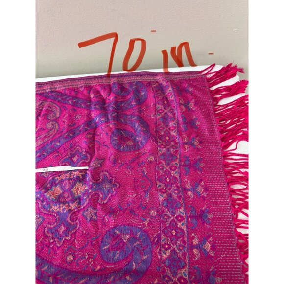 Pashmina Womens Vibrant Pink Paisley Scarf Wrap 70x26 Boho Chic Colorful Layer - Picture 5 of 6
